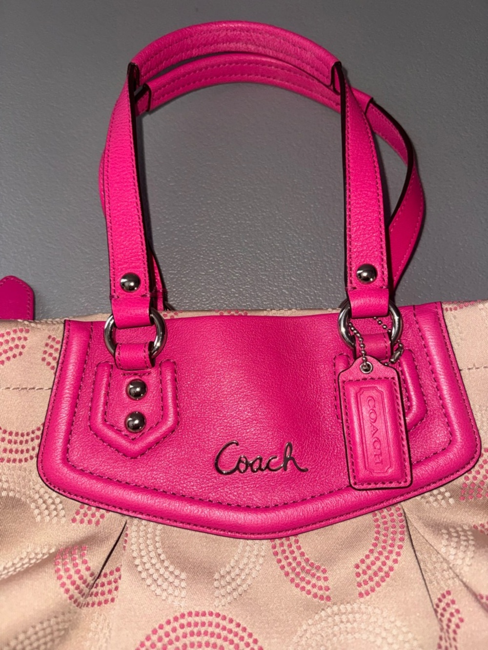 PRISTINE Coach Ashley Dotted Op Art Large Carryall Magenta Pink F20049 - Picture 5 of 14